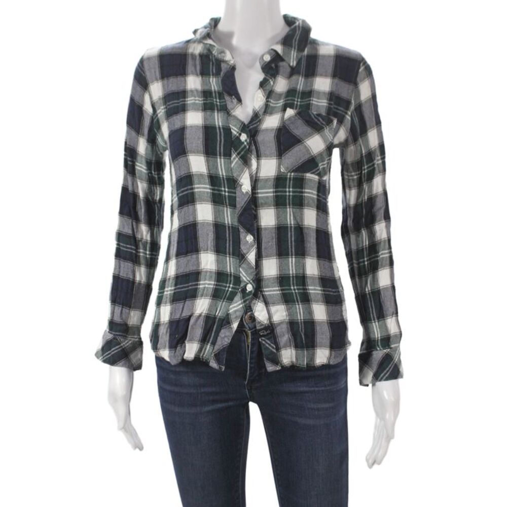 Rails Womens Dark Blue Plaid Button-Up Long Sleeve Top Size XS Petite